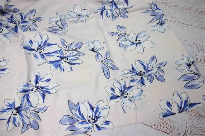 Лен Голубые цветы на пудре - фото 45568